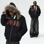 MEDM 休闲男女保暖毛领棉衣秋冬 马毛贴布座山雕连帽卫衣棉服美式