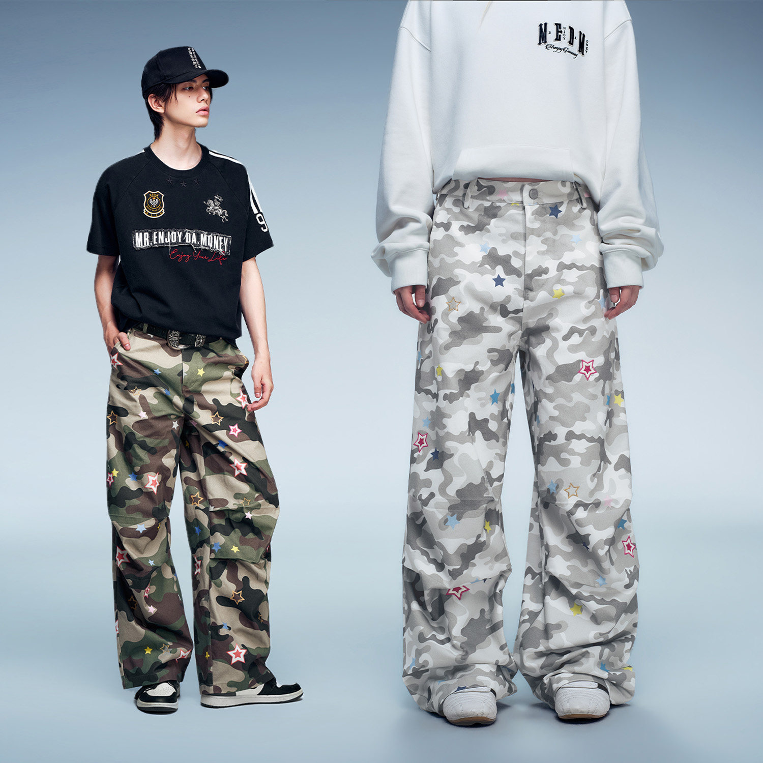 MEDM 彩色星星迷彩满印阔腿裤男纯棉美式潮牌穿搭休闲长裤女秋季