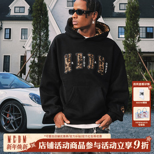 套头情侣加绒外套男 双层皮毛豹纹休闲连帽卫衣美式 MEDM 帽里豹纹