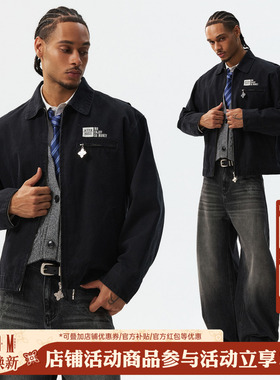 MEDM 薄款水洗底特律休闲翻领夹克美式复古百搭拉链情侣外套春秋