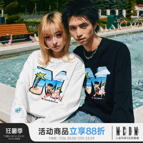 MEDM联名海边椰树长袖情侣T恤