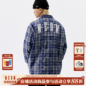 绒毛贴布钉珍珠休闲格子衬衫 美式 复古格纹长袖 MEDM 情侣衬衣秋季