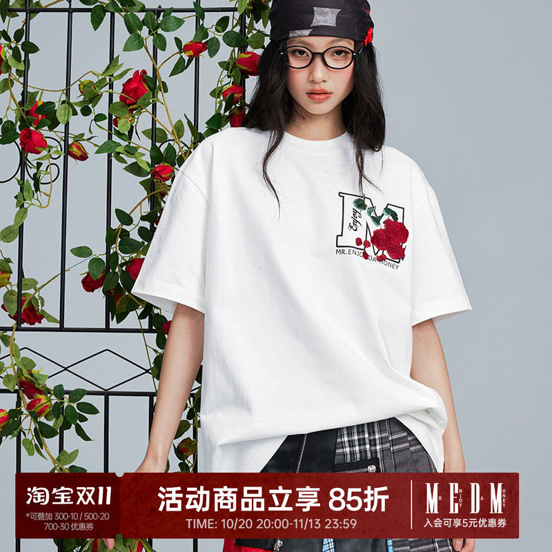 MEDM26SS大M玫瑰花卉短袖T恤男2026新款美式夏季上衣潮牌休闲体恤