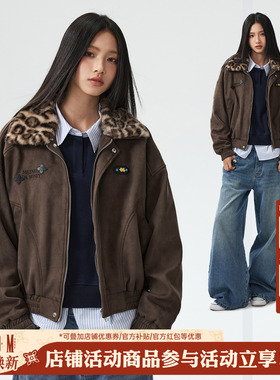 MEDM 新款可拆卸领麂皮休闲翻领夹克美式复古男女宽松拉链外套秋