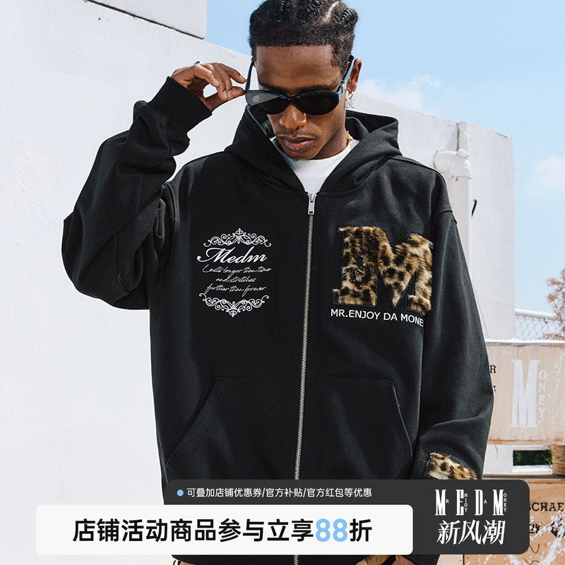MEDM春秋豹纹大M拉链卫衣
