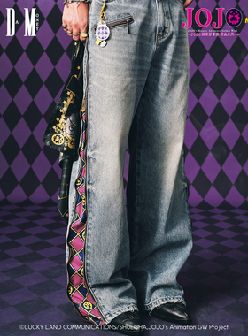 MEDMxJOJO的奇妙冒险联名-拉链格纹休闲牛仔裤水洗做旧微弹拖地裤