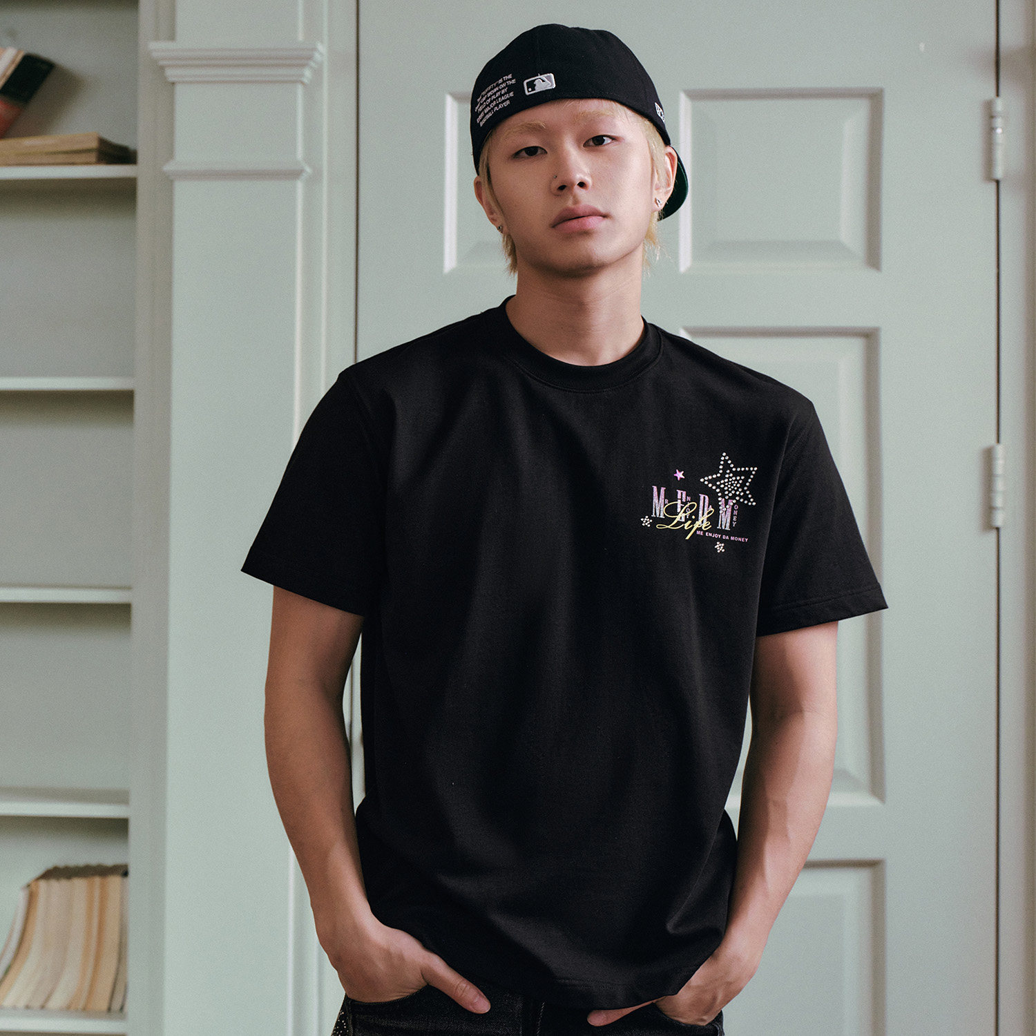 MEDM闪粉星星烫钻纯棉短袖T恤男										