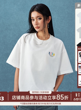 【明星同款】MEDM字母刺绣T恤男女款美式休闲打底衫宽松上衣服tee