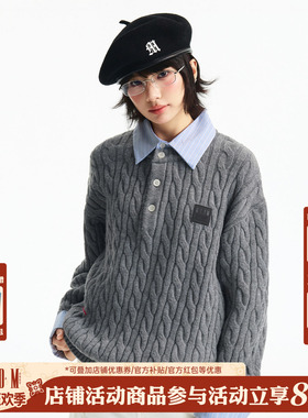 MEDM 套头假两件衬衫领袖亨利衬衫领休闲毛衣简约男女套头针织衫