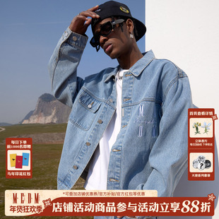 MEDM国潮刺绣牛仔外套男女短款潮牌春秋宽松街头复古情侣夹克上衣