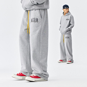 春秋加绒抽绳男女休闲运动长裤 MEDM 字体宽松直筒卫裤 基础款 美式