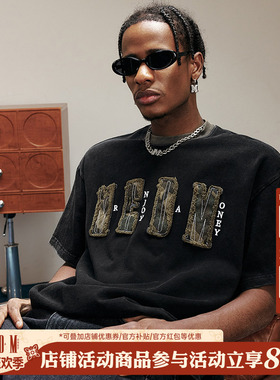 MEDM25SS撞色领水洗短袖男士美式复古夏季T恤休闲圆领上衣情侣款