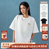 明星同款 MEDM字母刺绣T恤男女款 美式 休闲打底衫 宽松上衣服tee