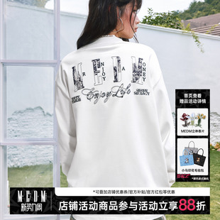 上衣 T恤圆领打底衫 MEDM2025新品 纯色贴动物纹麂皮蚂蚁线休闲长袖