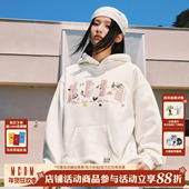 MEDM 花朵刺绣小香贴布宽松连帽卫衣潮牌加绒套头休闲情侣帽衫 秋