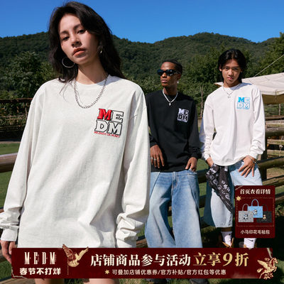 MEDM徽章刺绣字母基础长袖T恤