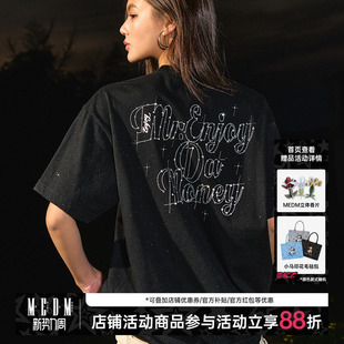 T恤女 复古休闲夏季 MEDM25SS星空字母贴钻工艺闪点面料短袖 男美式