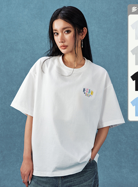 【明星同款】MEDM字母刺绣T恤男女款美式休闲打底衫宽松上衣服tee
