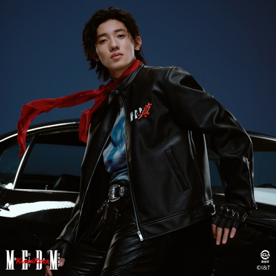 MEDMx假面骑士联名-真我机车领皮夹克潮流帅气字母刺绣皮衣外套男