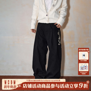 百搭微弹宽松拖地裤 春秋美式 男女 春秋花藤刺绣双侧休闲长裤 MEDM