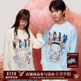 MEDM x NEWMASUS 夏日海风圆领休闲长袖T恤潮牌宽松情侣上衣春秋