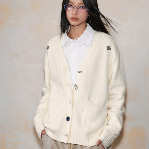 MEDM美式复古V领针织开衫外套