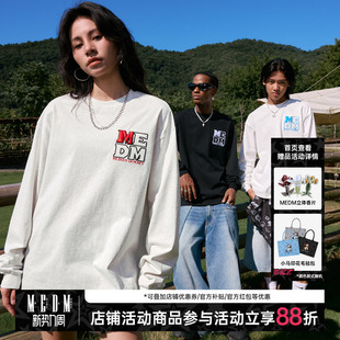 MEDM徽章刺绣字母基础长袖 百搭情侣潮流tee T恤春秋圆领宽松春秋季
