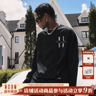 MEDM T恤刺绣logo宽松显瘦情侣上衣秋 简约百搭假两件圆领休闲长袖