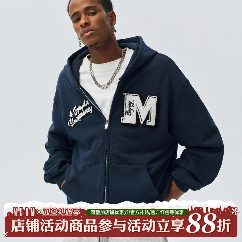 MEDM25SS复古美式毛巾绣拉链卫衣