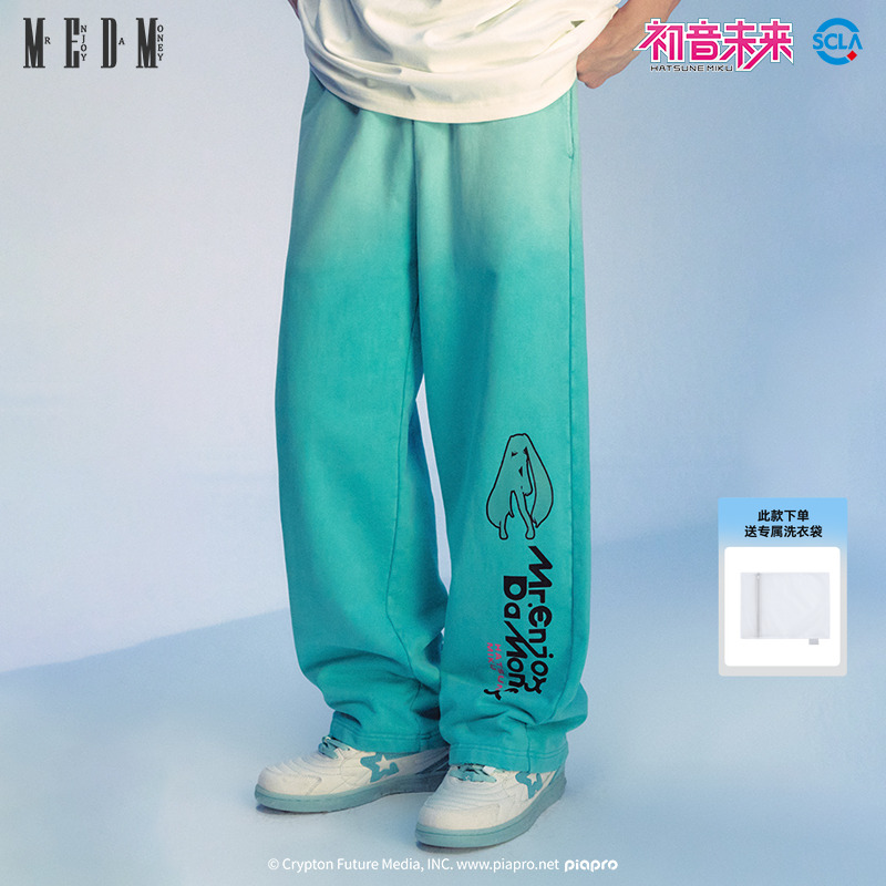 MEDMx初音未来人物剪影卫裤男女同款美式宽松阔腿裤直筒休闲裤子