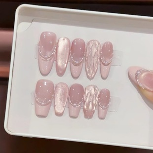 爆闪显白猫眼气质纯欲风跨境穿戴贴片 纯手工穿戴甲法式 香奈奶