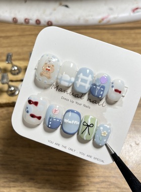 纯手工制作可爱卡通少女短圆穿戴美甲贴片可拆卸A267