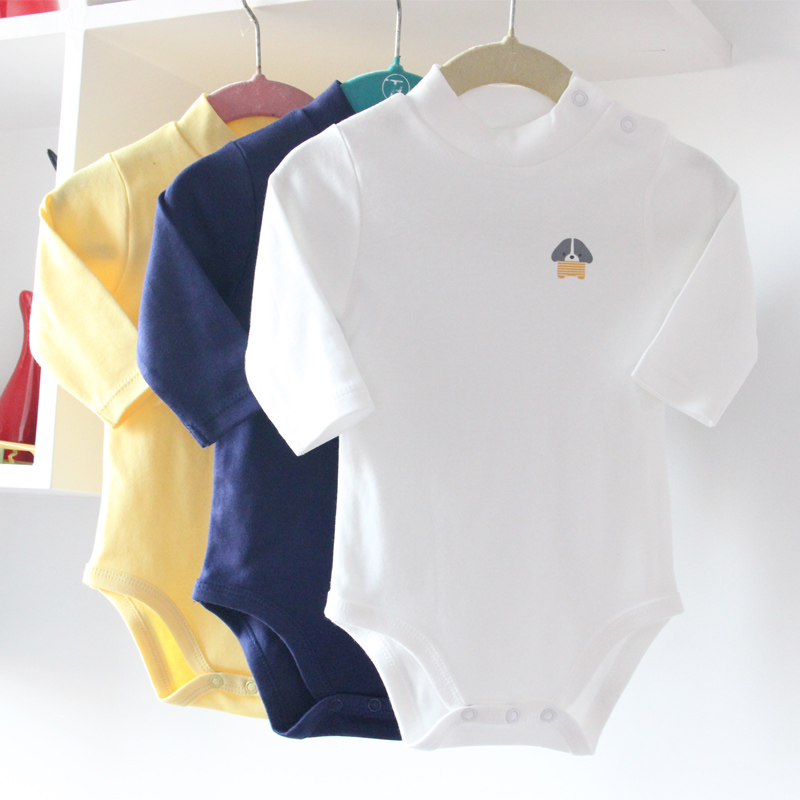 春秋婴儿半高领长袖保暖包屁睡衣