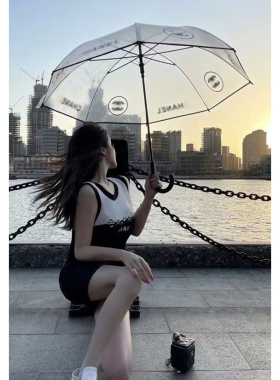 升级款透明伞8骨小香风名媛自动长柄伞抗风CC白色16骨雨伞定做
