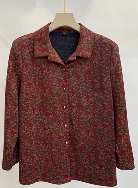 雅百威C6636中老年女装妈妈装翻领长袖衬衫百搭碎花衬衣开衫上衣