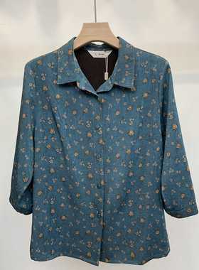 Q34080秋之歌妈妈夏装碎花衬衫中老年人女奶奶七分袖大码宽松上衣