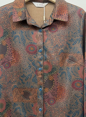 Q25078中老年妈妈秋季新款长袖衬衫碎花开衫时尚婆婆翻领衬衣上衣