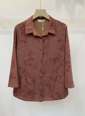 Q25029中老年女春夏新款妈妈九分袖立领衬衫厚款老年奶奶时尚衬衫