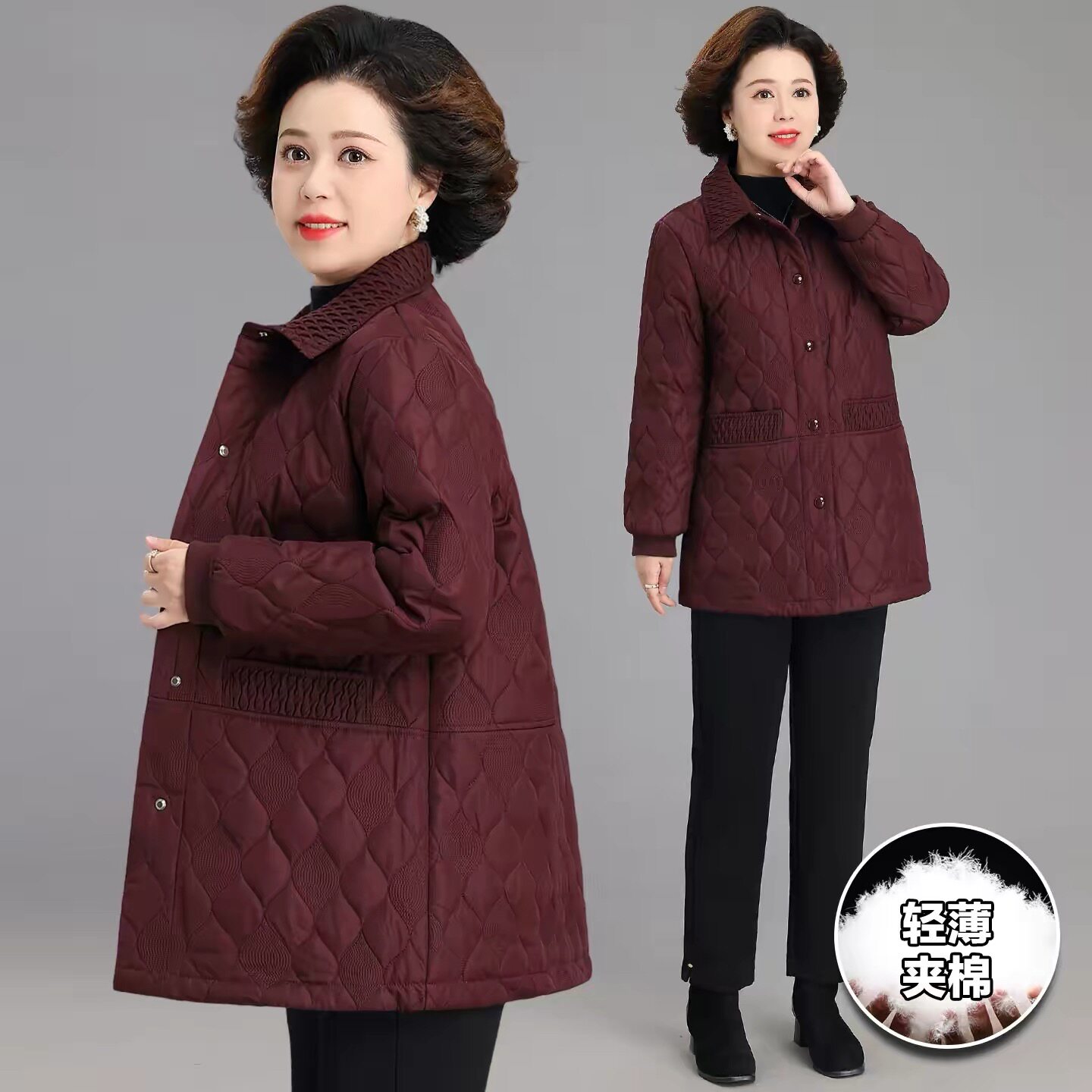 妈妈秋冬棉袄外套羽绒棉服特大码中老年人冬装轻薄棉衣中长款中长