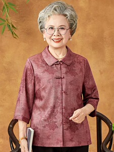 秋之歌中老年夏装女七分袖衬衫妈妈气质上衣奶奶衬衣老太太衣服
