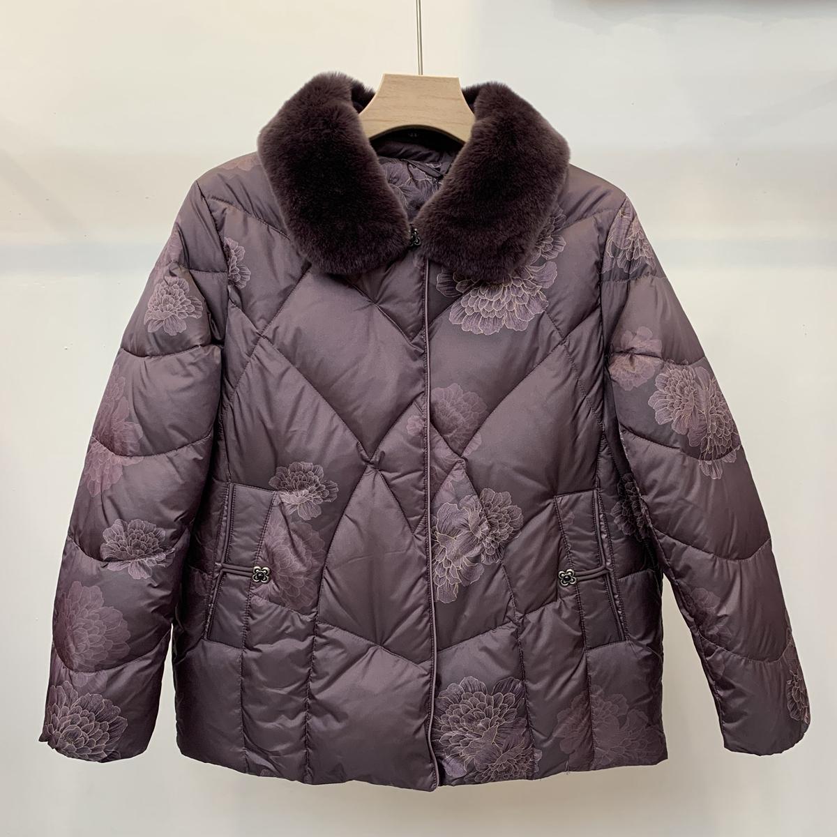 中老年人羽绒服90绒獭兔毛领大码