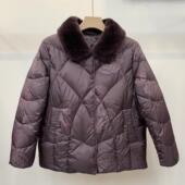 外套新款 丝瑞28058中老年人冬装 羽绒服女加厚真毛领印花妈妈冬季