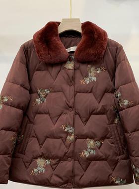 新款秋之歌Q94038冬装羽绒服90绒獭兔毛领保暖外套奶奶冬季福太太