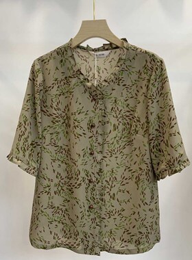 Q54007中老年女装奶奶短袖衬衫夏季衬衣雪纺洋气大方碎花薄秋之歌