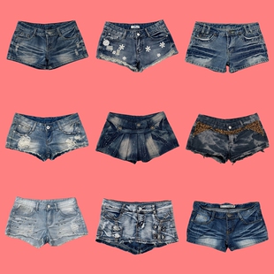 复古亚比朋克涩谷千禧辣妹Y2K低腰牛仔超短裤 C38 vintage古着美式