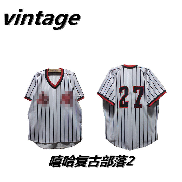 vintage vintage solar system Retro Hip hop summer mlb Short sleeved stripe Uniforms M V-neck Men and women 8in the Sportswear/Casual Clothing , Sports uniforms , Baseball uniform  category - from Buy2taobao.com to provide professional Taobao agent buy service