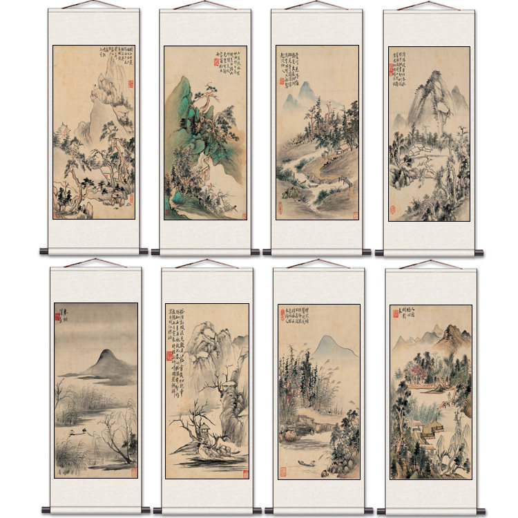 明代仿古字画卷轴挂画华岩山水画酒店装饰挂画历代国画装饰名家画