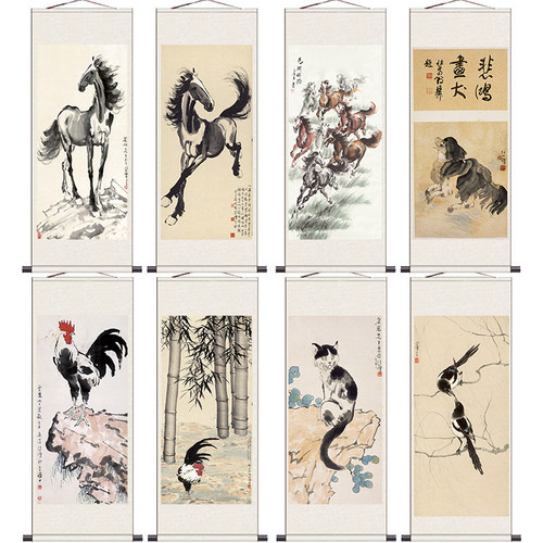 马挂画客厅装饰画字画八骏图