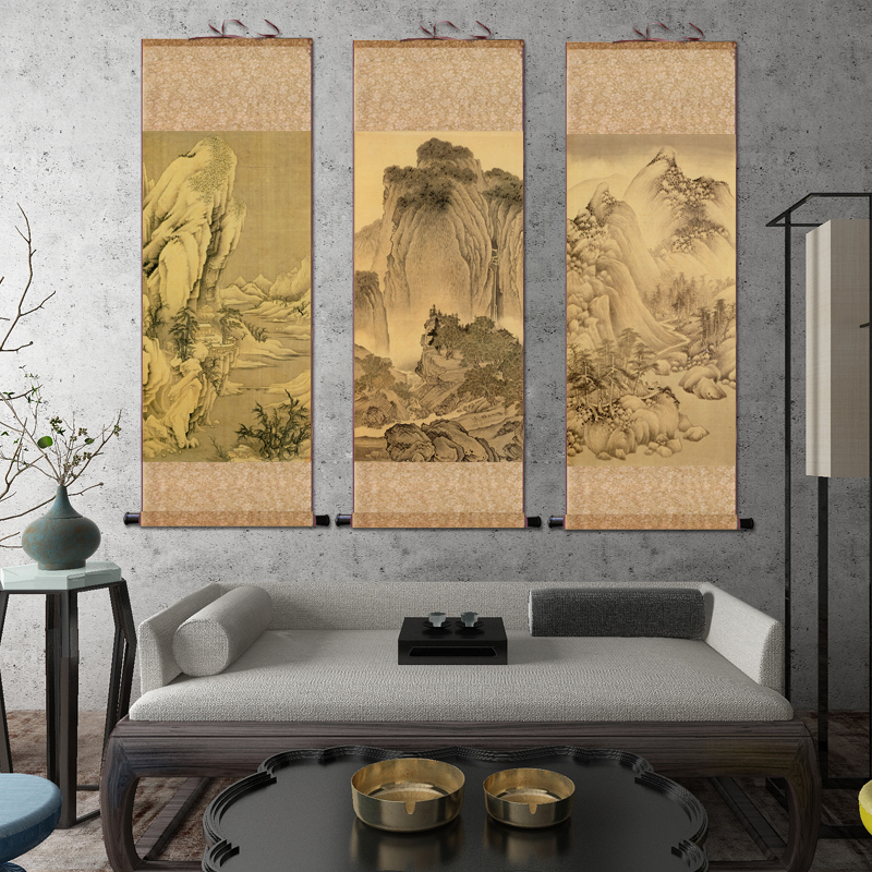 董其昌泾仿古图水墨山水国画作品真迹高清微喷复制品玄关书房挂画