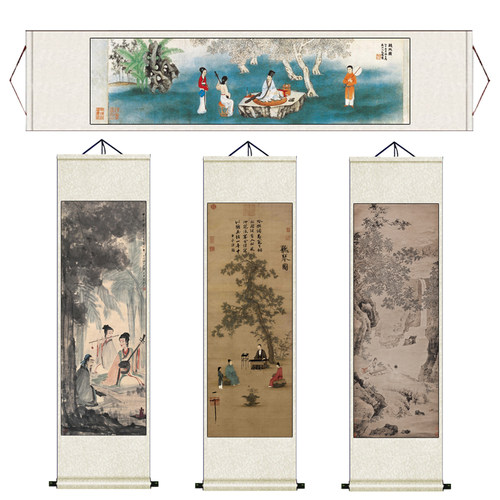 听琴图宋徽宗赵佶仿古丝绸名家字画挂画风水画装饰画绢画茶楼挂画